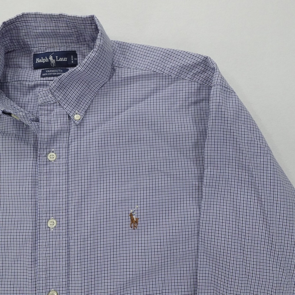 Ralph Lauren Shirt Mens 34/35 Blue Check Oxford Yarmouth Button‎ Down Preppy